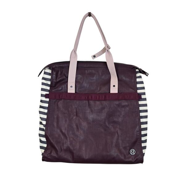 lululemon athletica Handbags - Lululemon Purple Striped Faux Leather Gym Bag Multiple Pockets